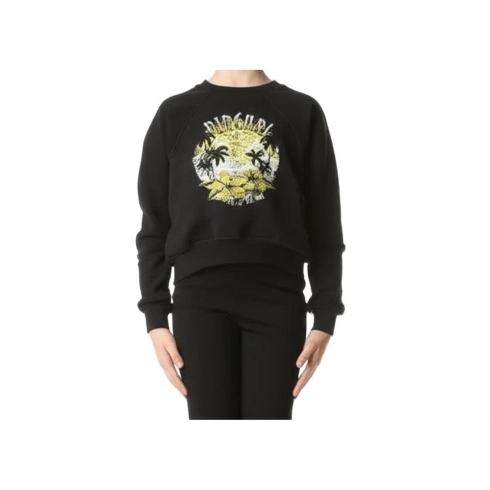 RIP CURL Sweatshirt Girls Size 10 Black Crew Neck Distressed Graphic Surf Casual